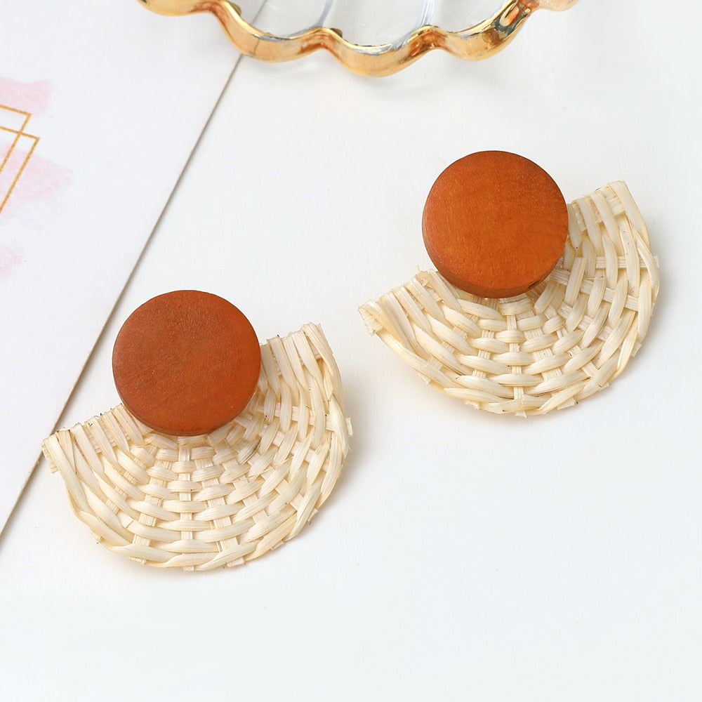 Amber Disk Wooden Geometric Drop Earrings Modern Women Stylish Gift Jewelry Ear