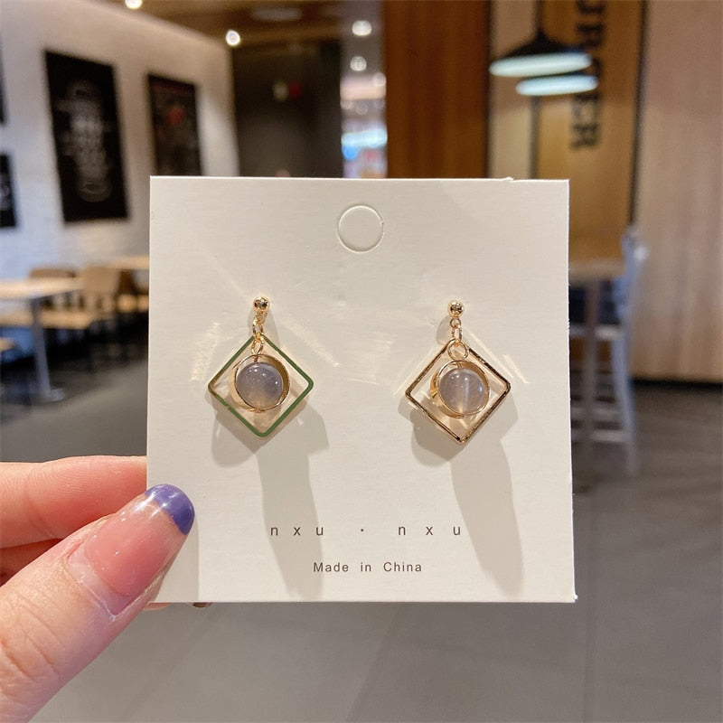 Square Pendant Drop Charm Earrings For Women Girl Fashion Modern Jewelry Gift