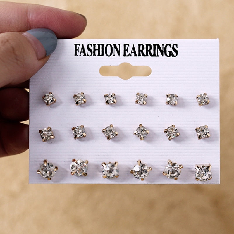 18 Pairs Stud Earrings Women Fashion Summer Gifts Jewelry Earrings Set