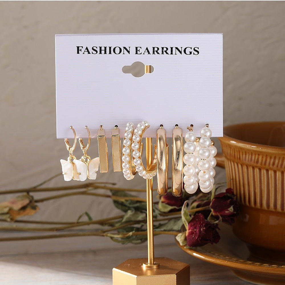 32 Styles 5-9Pairs Mixed Design Hoop Stud Drop Earrings Set Fashion Women Summer