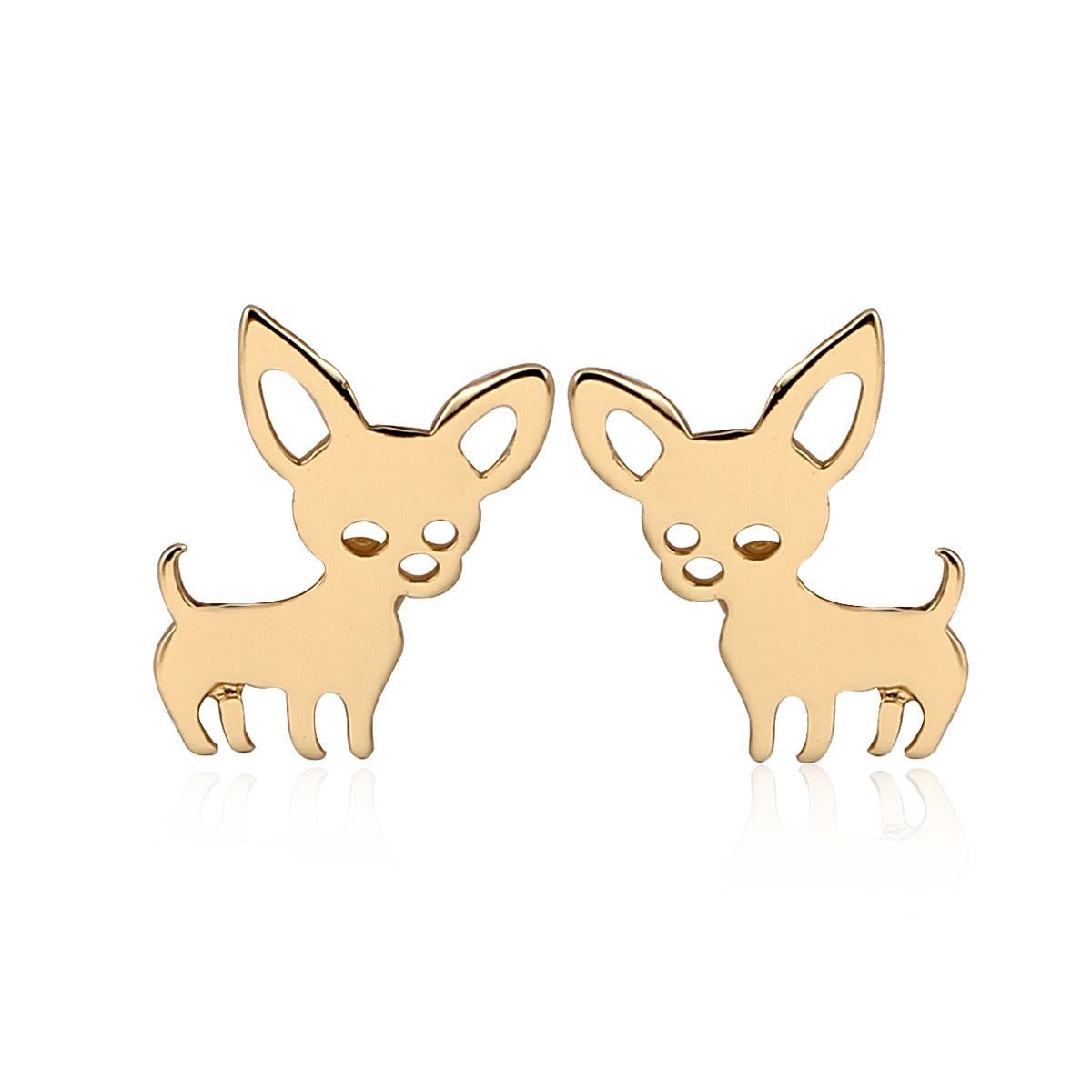 Mini Chihuahua Stud Earrings for Women Cute Stainless Steel Golden Animal Dog