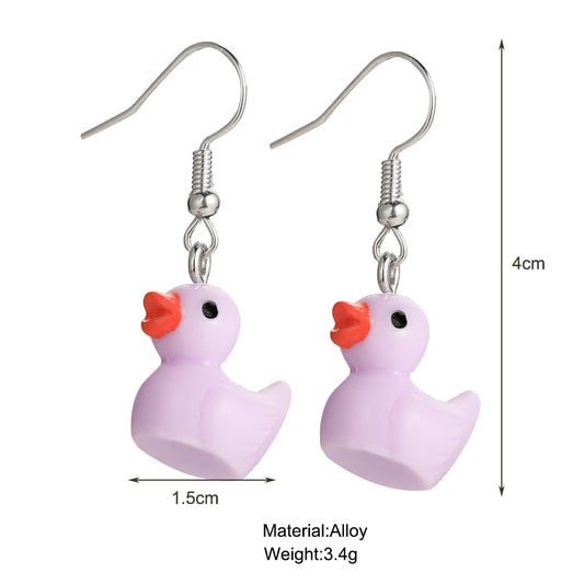 3 Pairs Colorful Ducky Pendant Drop Earrings Fashion Women Summer Party Jewelry