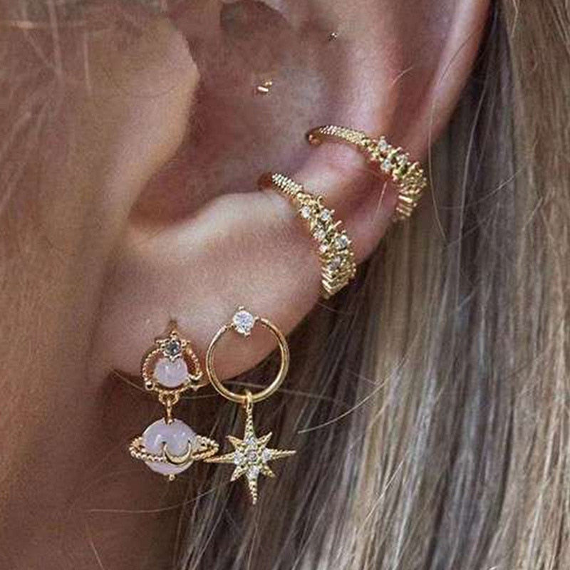 4pcs Planet Star Boho Ear Cuff Set Earrings Women Travel Fashion Cartoon