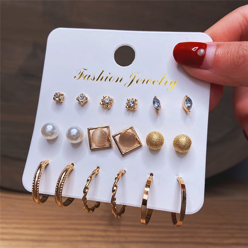 9 Pairs Hoop and Stud Earrings Women Fashion Summer Gifts Jewelry Earrings Set