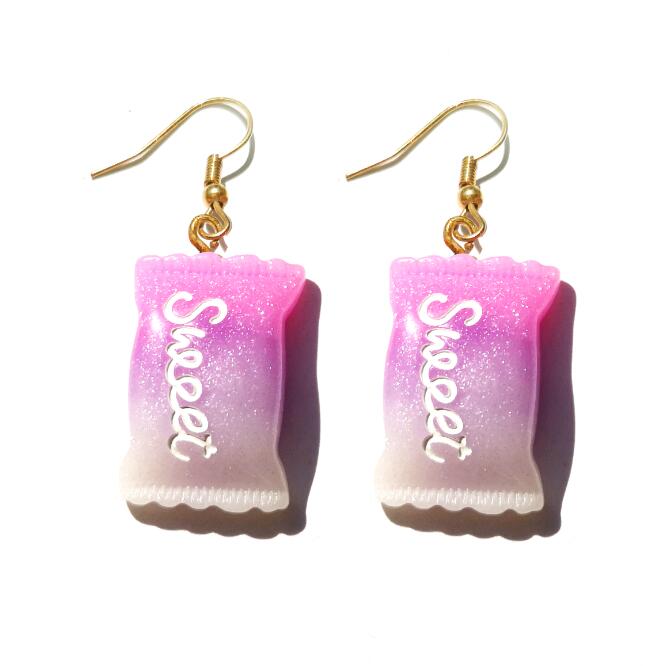 Ombre Pink Resin Handmade Candy Drop Earrings Cartoon Art Women Party Jewelry