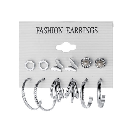 6 Pairs Minimalistic Design Stud and Hoop Earrings Fashion Women Summer Party