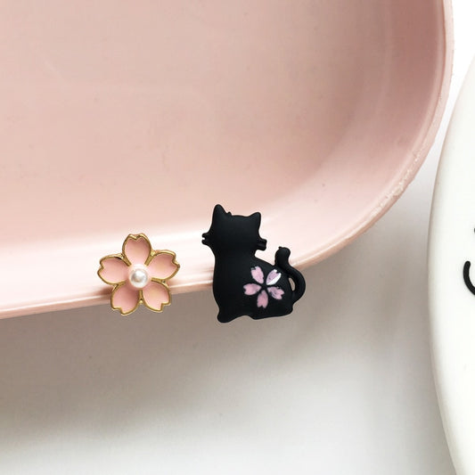 Black Cat Flower Stud Earrings Women Party Wedding Jewelry Creative Gifts