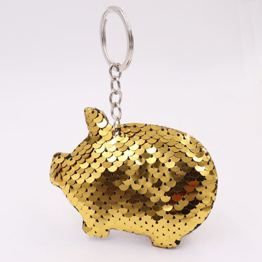 Golden Color Pig Sequin Keychain Sparkling Love Keyring Women Shoulder Bag