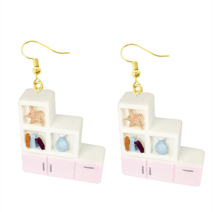 Retro Cube Stand Drop Earrings Cartoon Art Women Party Jewelry Ear Fashion