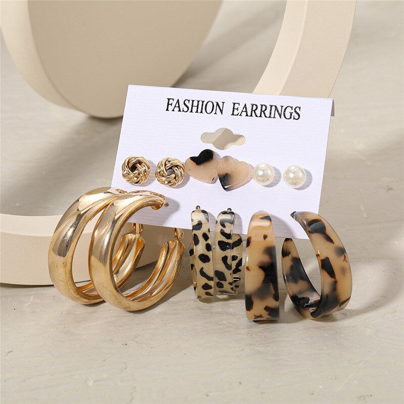 6pairs Mixed Acrylic Animal Patterm Earrings Set Fashion Women Summer Party