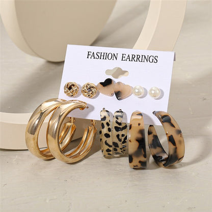 6pairs Mixed Acrylic Animal Patterm Earrings Set Fashion Women Summer Party