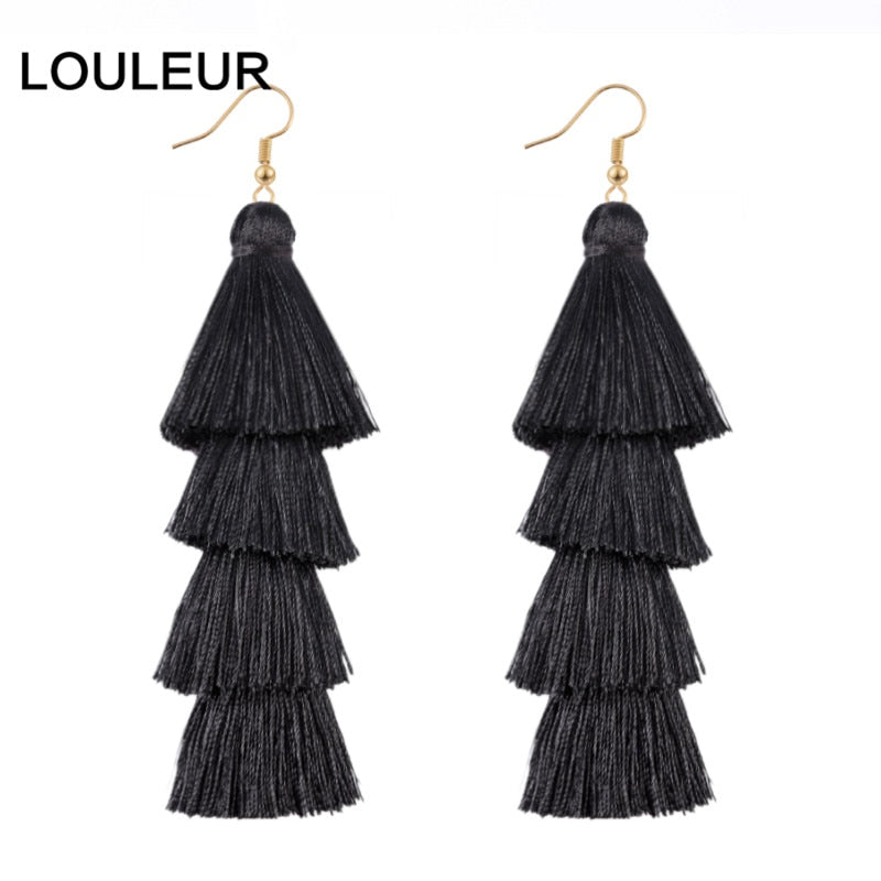 39 Styles  4 Layer Bohemian Multicolor Statement Tassel Dangle Earrings Women