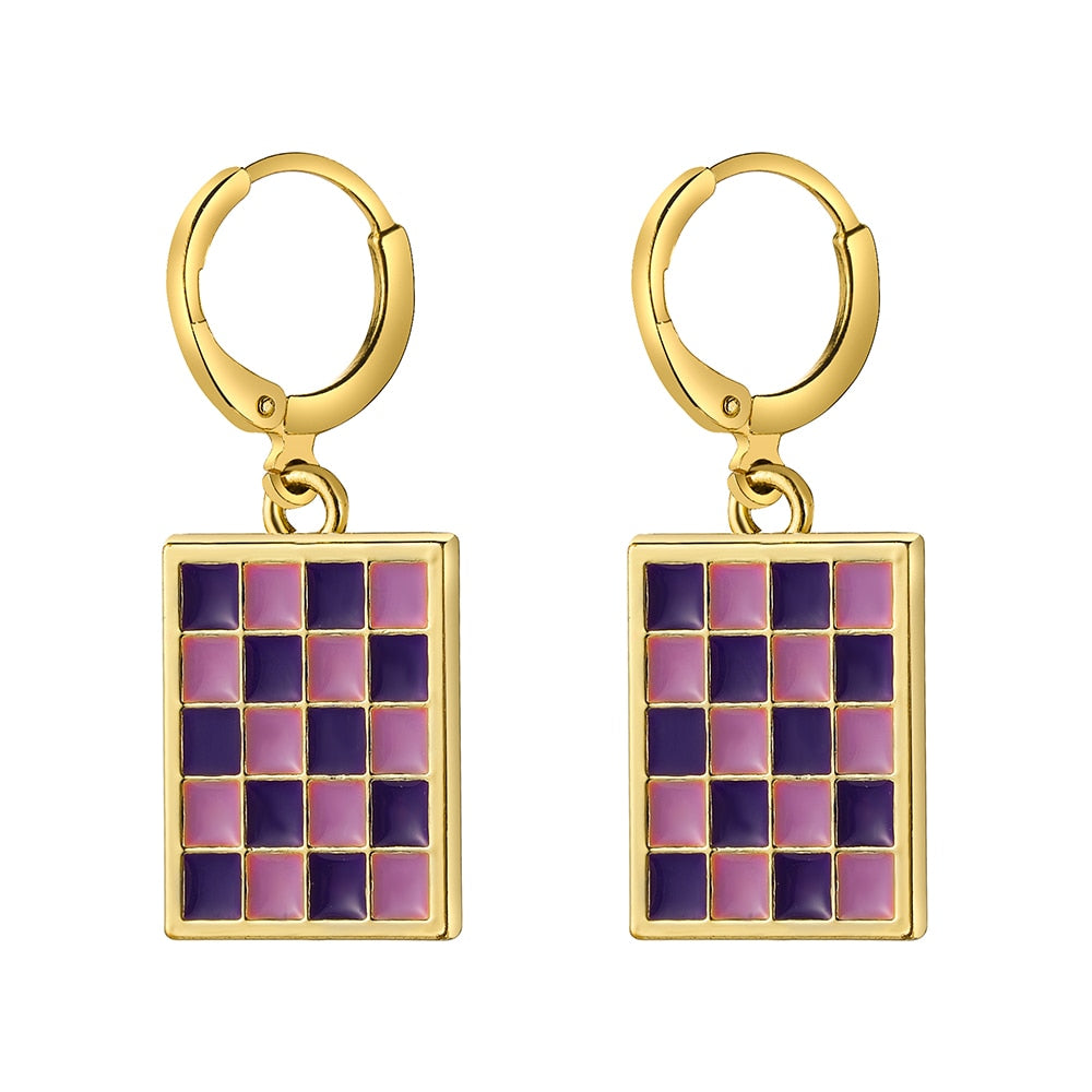 Purple Plaid Dangle Earrings Fashion Party Girls Pendant Earrings Women Jewelry