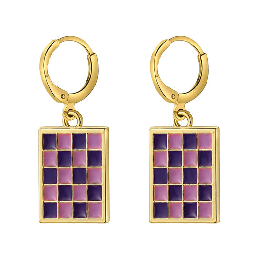 Purple Plaid Dangle Earrings Fashion Party Girls Pendant Earrings Women Jewelry