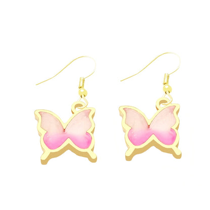 Pink Butterfly Drop Earrings Cartoon Ear Pendants Accessories Women Art Jewelry