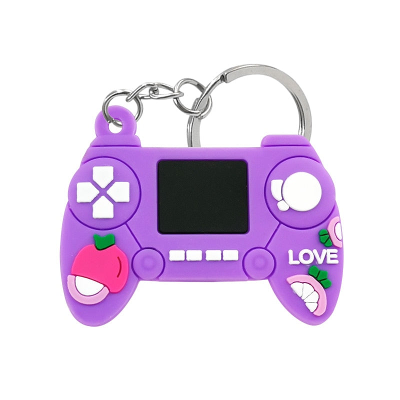 Violet Gamepad PVC Keyring Cute Cartoon Style Keychains Bag Car Pendant Jewelry