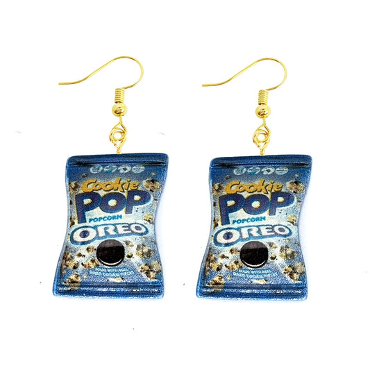 Blue Package Cookies Resin Drop Earrings Women Creativity Jewelry Cute Earring