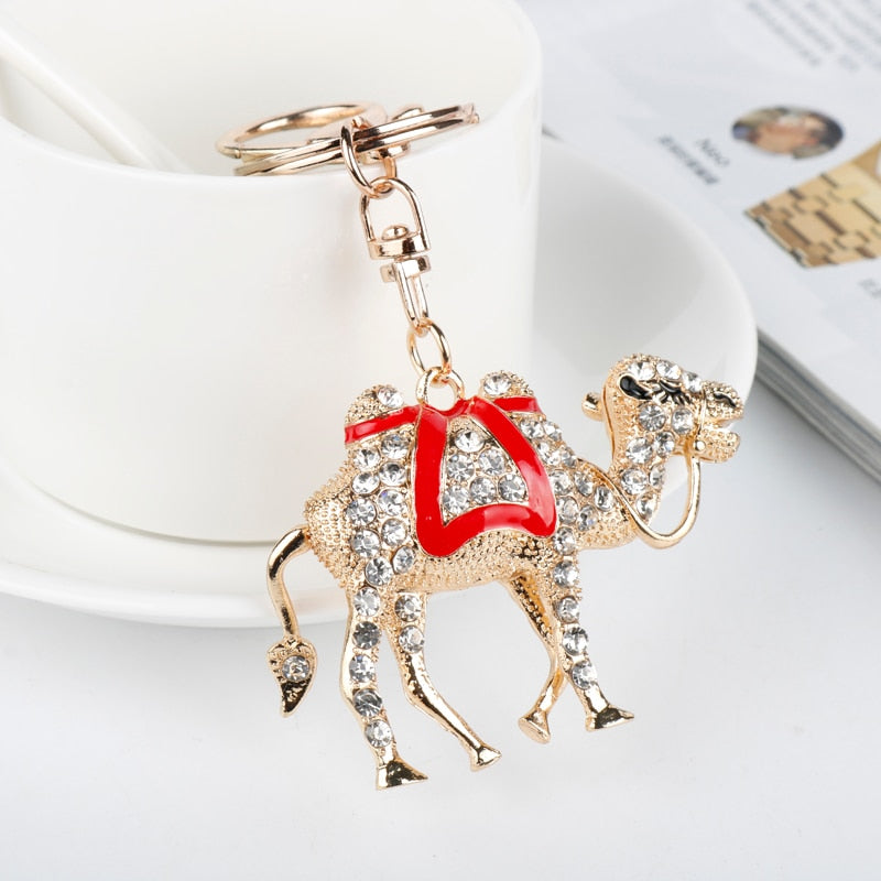 3 Colors Rhinestone Camel Keychain Cartoon Key Ring Anime Pendant Key Holder Art