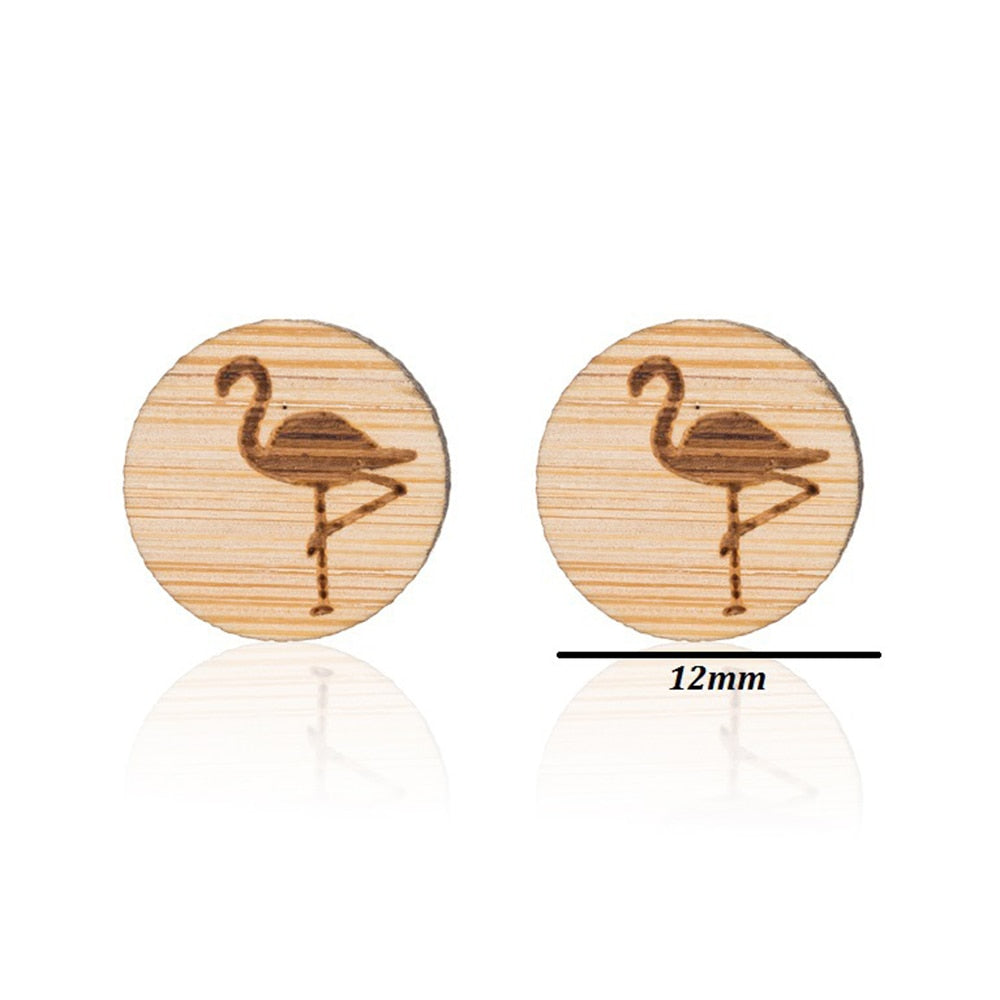 Wooden Flamingo Lady Cute Stud Earrings for Women Jewelry Girls Earrings