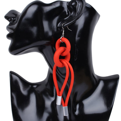 Long Red Rubber Dangle Earrings Fashion Party Girls Pendant Earrings Women