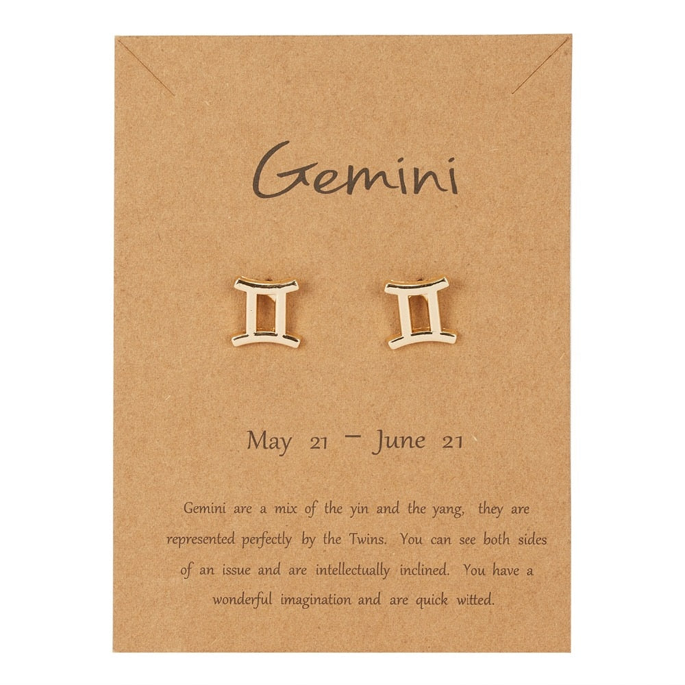 Gemini Zodiac Constellations Sign Stainless Steel Earrings Women Jewelry Small
