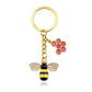 6 Styles Alloy Drip Oil Rhinestone Bee Keychain Hexagon Honeycomb Charms Key