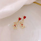 Lady Cute Bear with Red Heart Drop Earrings for Women Jewelry Girls Earrings
