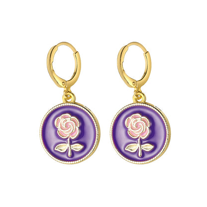 Purple Rose Dangle Earrings Fashion Party Girls Pendant Earrings Women Jewelry