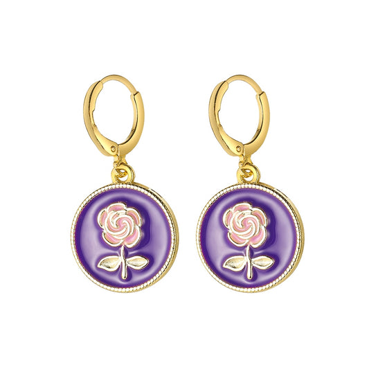 Purple Rose Dangle Earrings Fashion Party Girls Pendant Earrings Women Jewelry