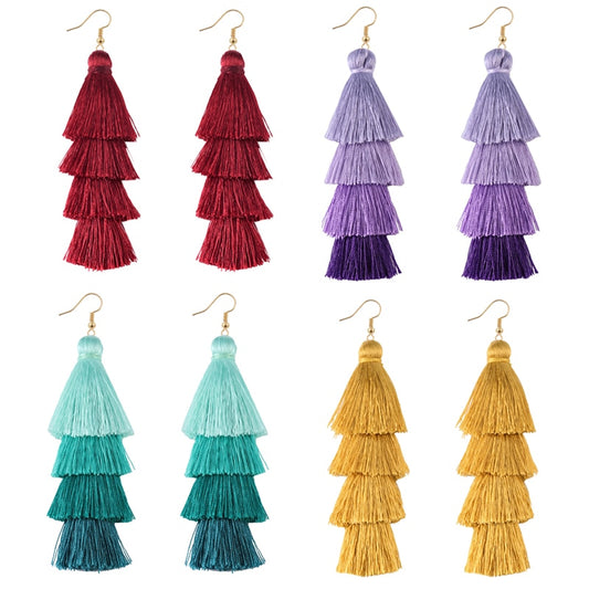 39 Styles  4 Layer Bohemian Multicolor Statement Tassel Dangle Earrings Women