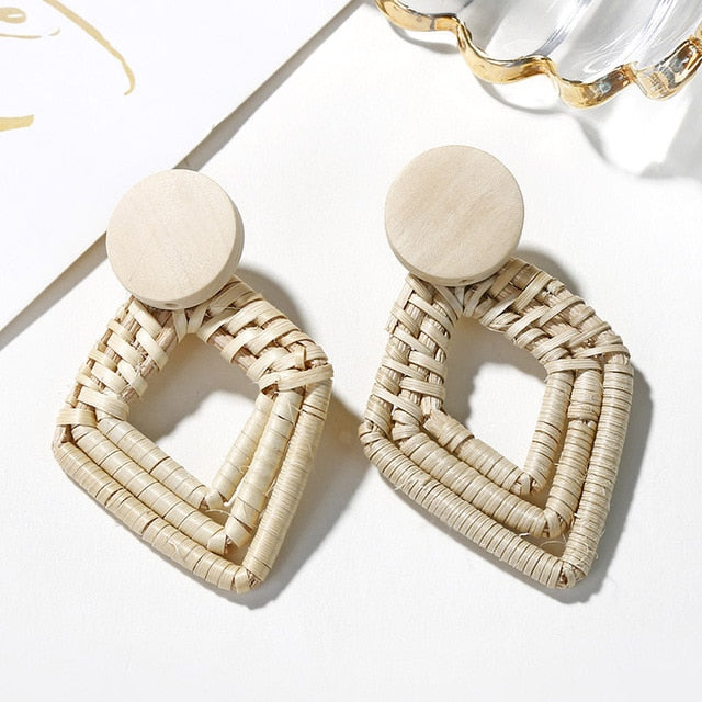 29 Styles Wooden Straw Woven Rattan Vine Braid Drop Earrings Modern Women