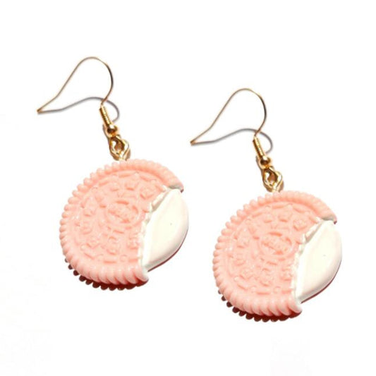 Resin Pink Cookies Drop Earrings Women Art Fashion Cartoon Earrings Creative