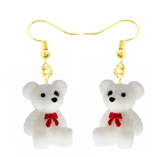 White Toy Bear Drop Earrings Cartoon Art Women Party Jewelry Ear Fashion Pendant