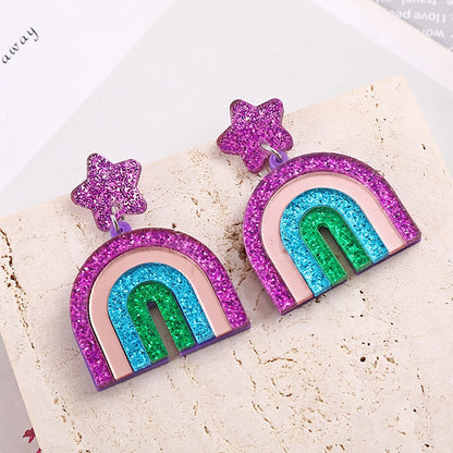 Glitter Rainbow Star Drop Earrings Women Travel Fashion Cartoon Earrings