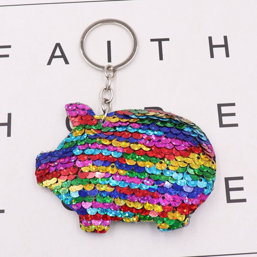 Colorful Pig Sequin Keychain Sparkling Love Keyring Women Shoulder Bag Mobile