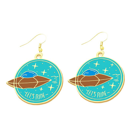 Spaceship Sky Drop Earrings Cartoon Art Women Party Jewelry Ear Fashion Pendant