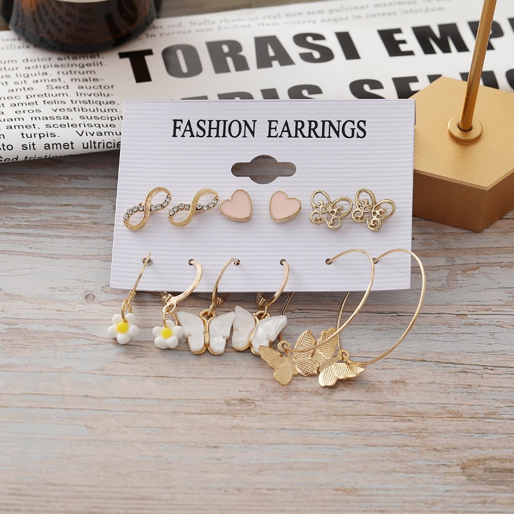 32 Styles 5-9Pairs Mixed Design Hoop Stud Drop Earrings Set Fashion Women Summer