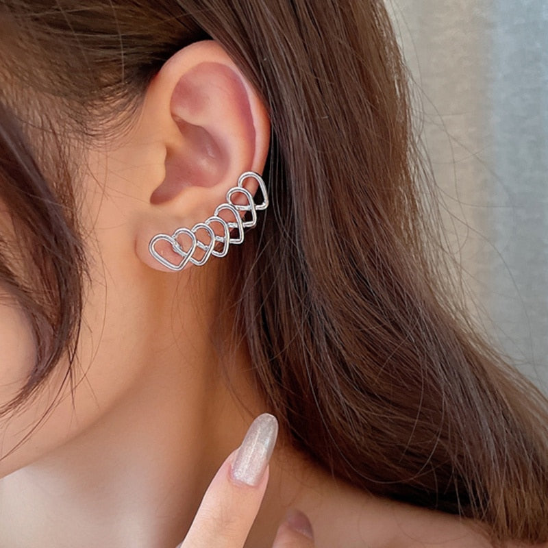 Fashion Hollow Stitching Love Earrings For Women Silver Needle Ear Bone Clip