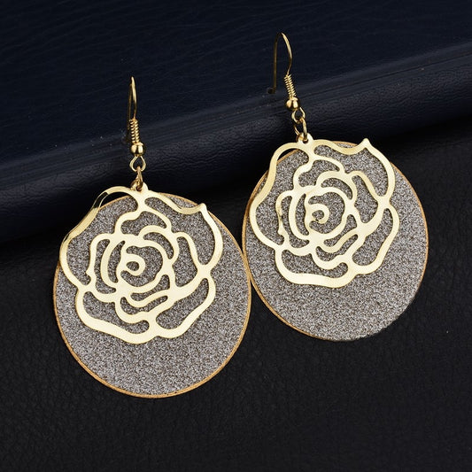 Rose Frosted Glitter Dangle Earrings Fashion Party Girls Pendant Earrings Women