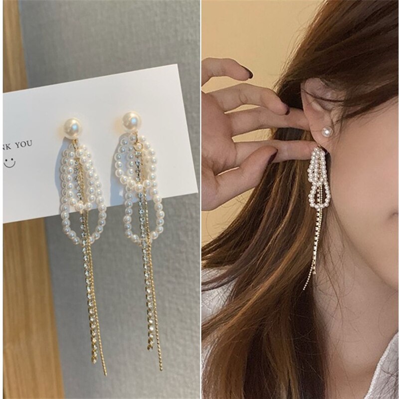 Hammock Pearl Tassel Decor Lady Cute Drop Earrings for Women Jewelry Girls