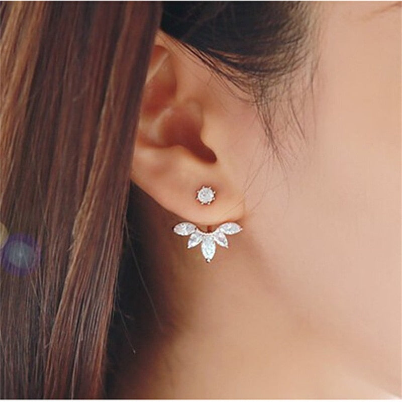 Zircon Ear Jacket Stud Earrings Women Fashion Jewelry Party Wedding Earrings