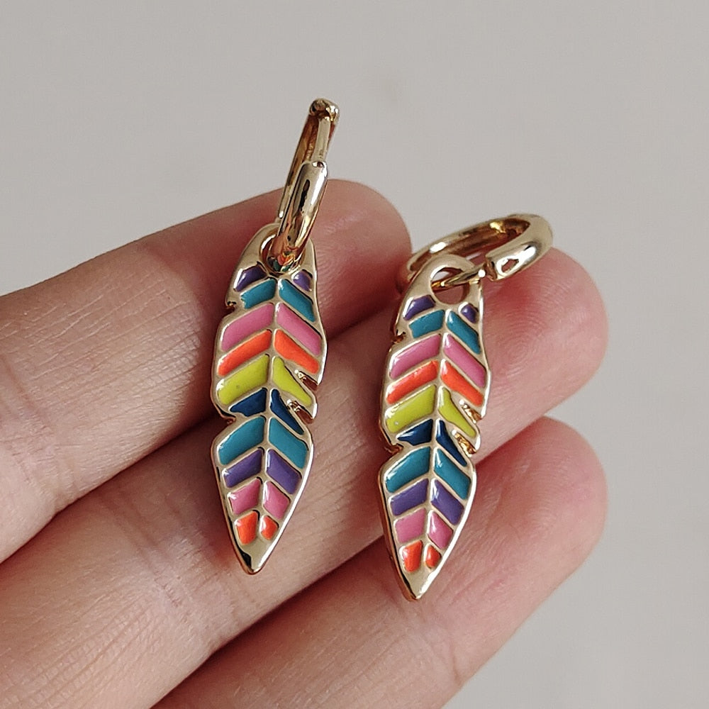 Colorful Long Leaf Drop Earrings Cartoon Ear Pendants Accessories Women Art