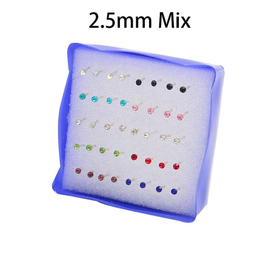 20 Pairs 2.5mm Mixed Crystal Stud Earrings Cartoon Ear Pendants Accessories