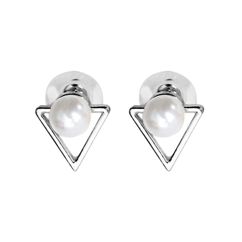 Triangular Pearl Stud Earrings Simple Style Hollow Triangle Pearl Earrings