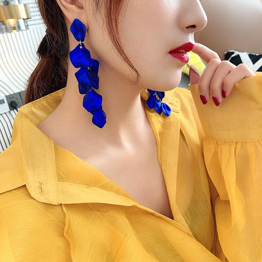 Royal Blue Petals Beautiful Drop Earrings Modern Women Stylish Gift Jewelry Ear