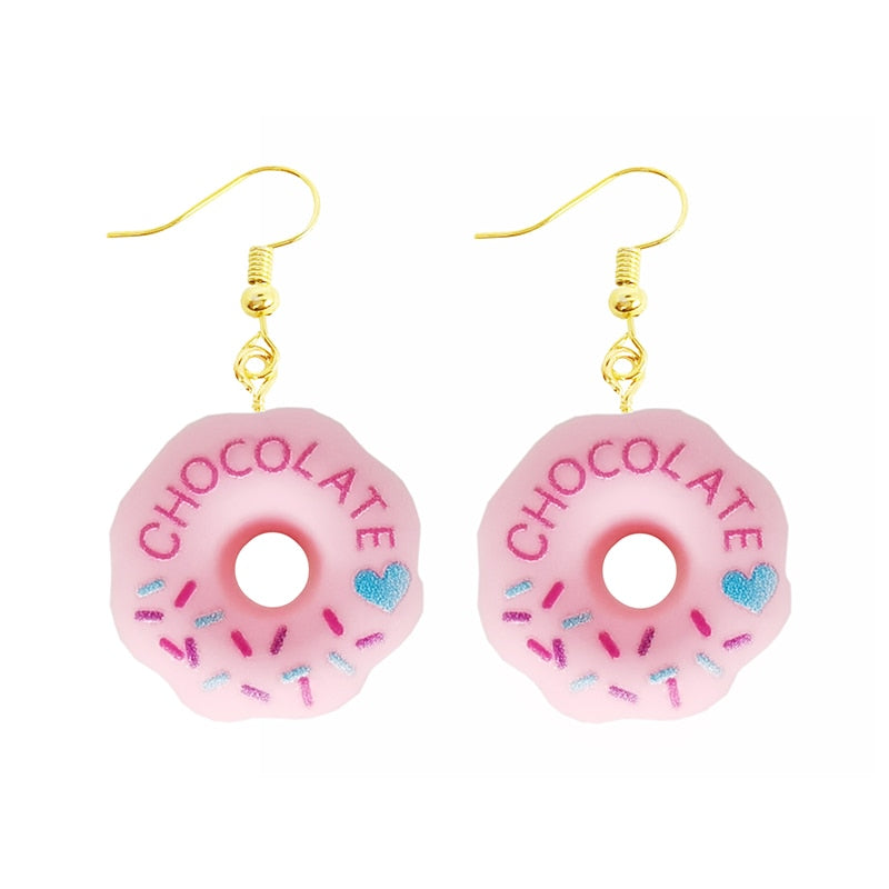 Light pink Donut Resin Drop Earrings Women Creativity Jewelry Cute Earring Girls