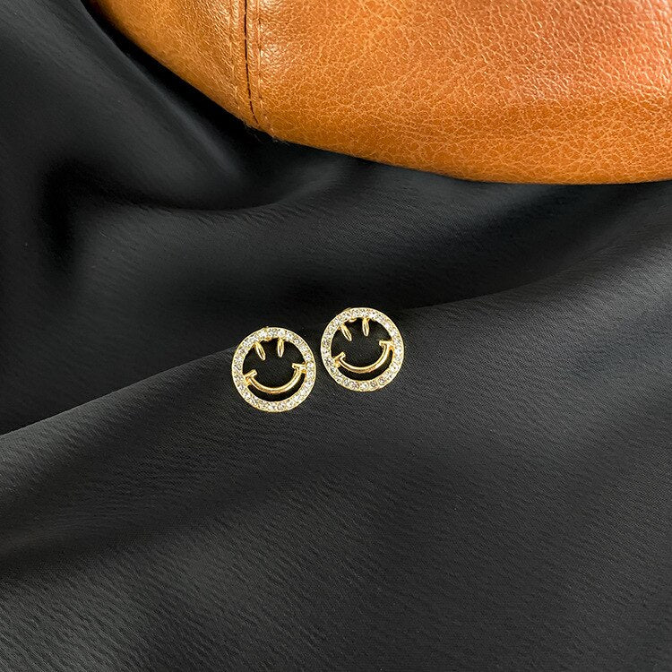 Hollow Out Smiling Face Earrings Female Small Simple Exquisite Lovely Mini