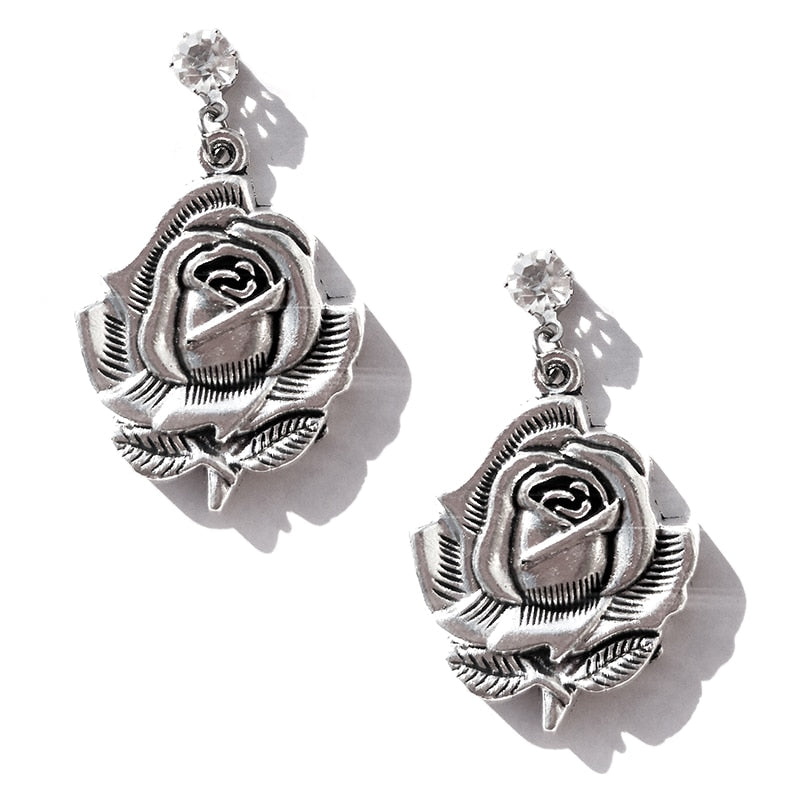 Rose Flower Creative Design Metal Drop Earrings Women Creativity Jewelry Cute