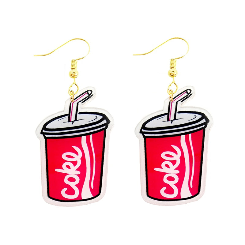 Cola Acrylic Large Drop Earrings Cartoon Art Women Party Jewelry Ear Fashion