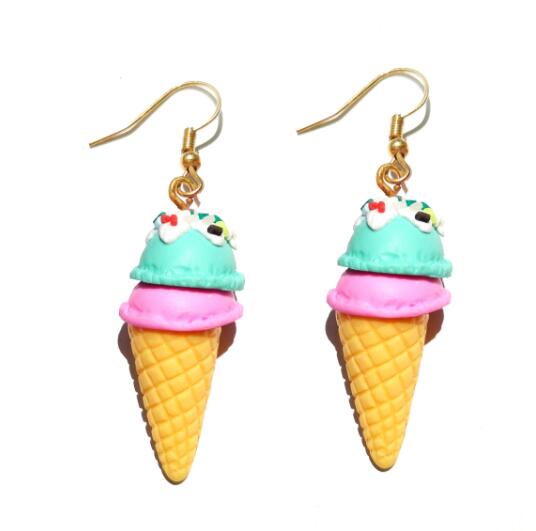 Pink Mint Ice Cream Resin Handmade Drop Earrings Cartoon Art Women Party Jewelry